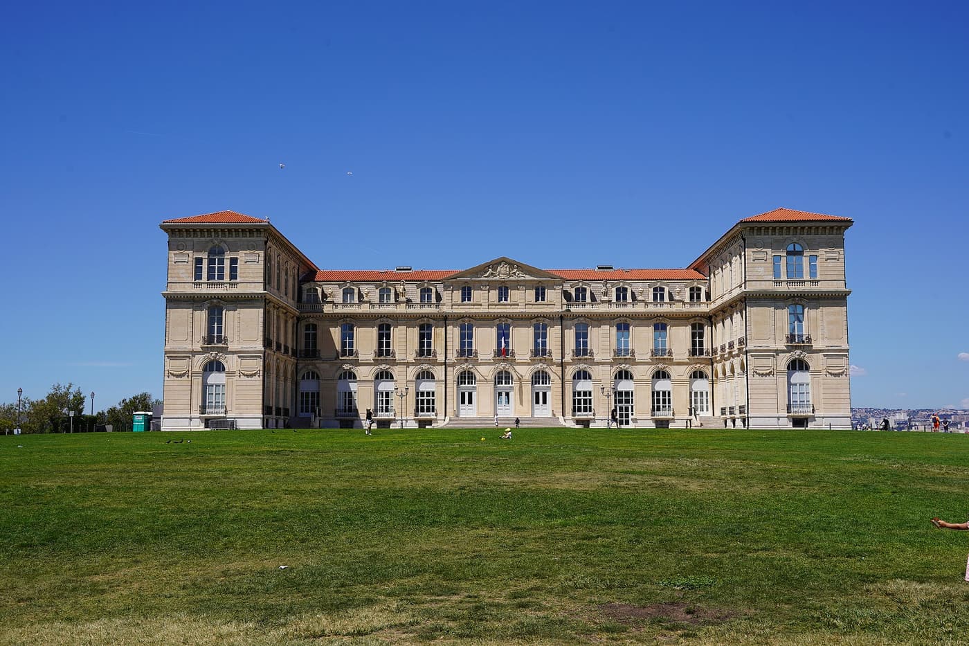 The Palais du Pharo, a 19th-century palace above its lawn overlooking the Old Port